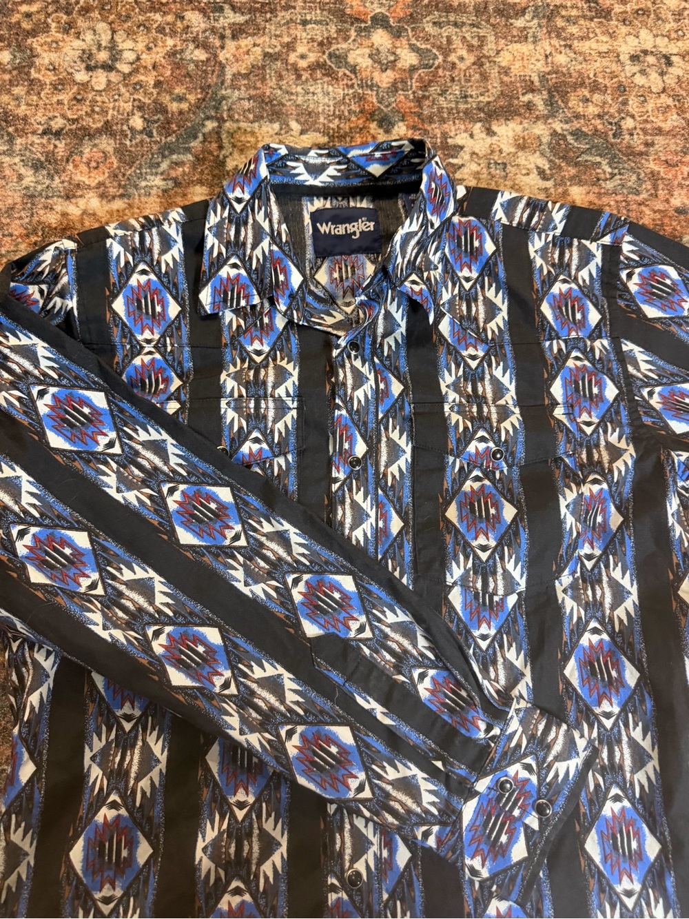Wrangler Teens XL Black Blue White Red Geometric Western Cotton pearl snap Shirt